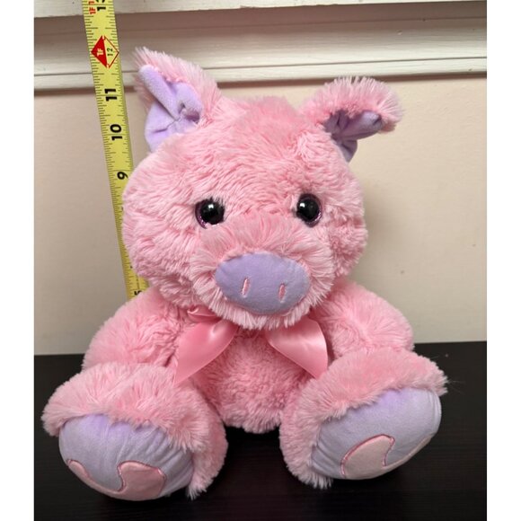 Pink Purple Plush Pig Stuffed Animal Kellytoy - 12" Seated 2017 With Pink Bow - Picture 8 of 8